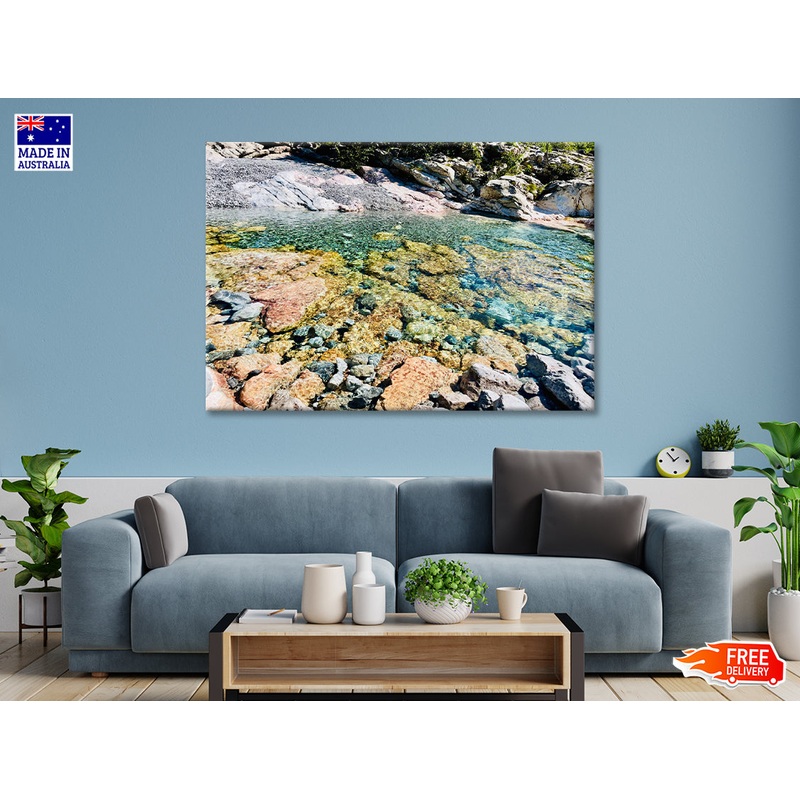 A Rocky Area with Water, Rocks and Plants Print 100% Australian Made
