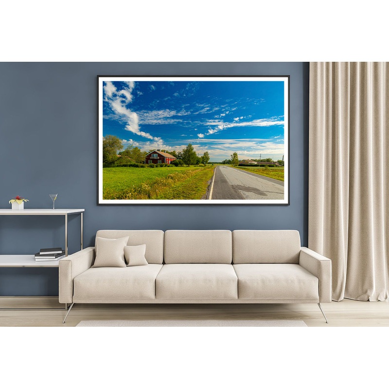 A Rural Road with Grass and Trees under a Cloudy Sky Home Decor Premium Quality Poster Print Choose Your Sizes
