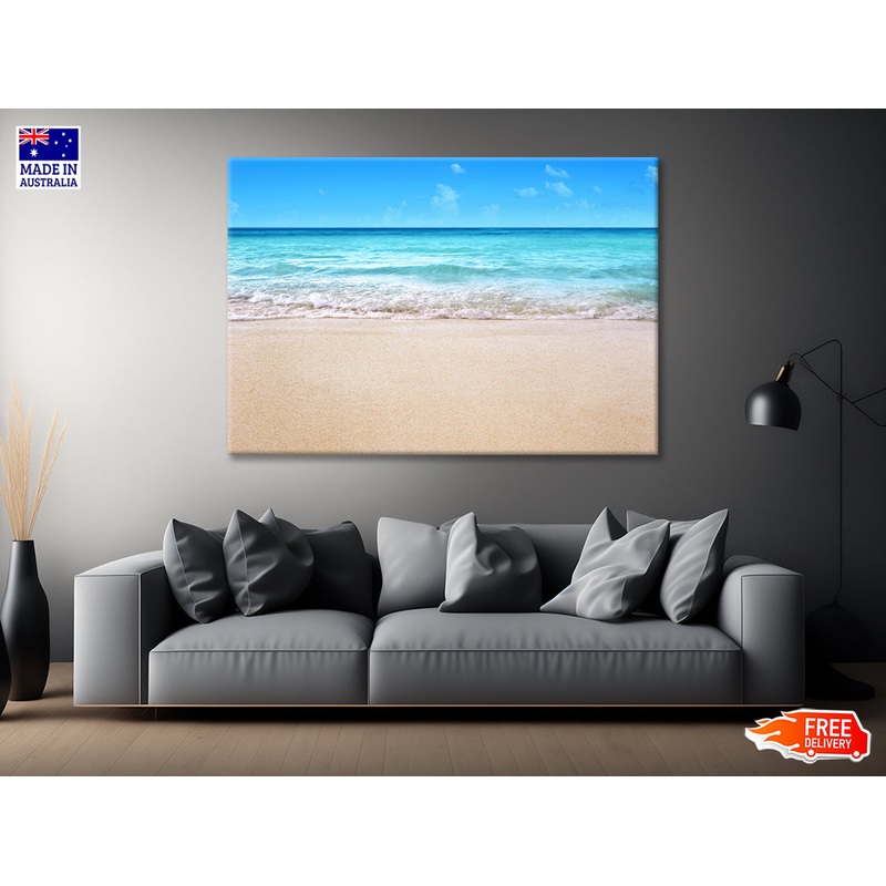 A Sandy Beach with Waves Crashing On It Print 100% Australian Made