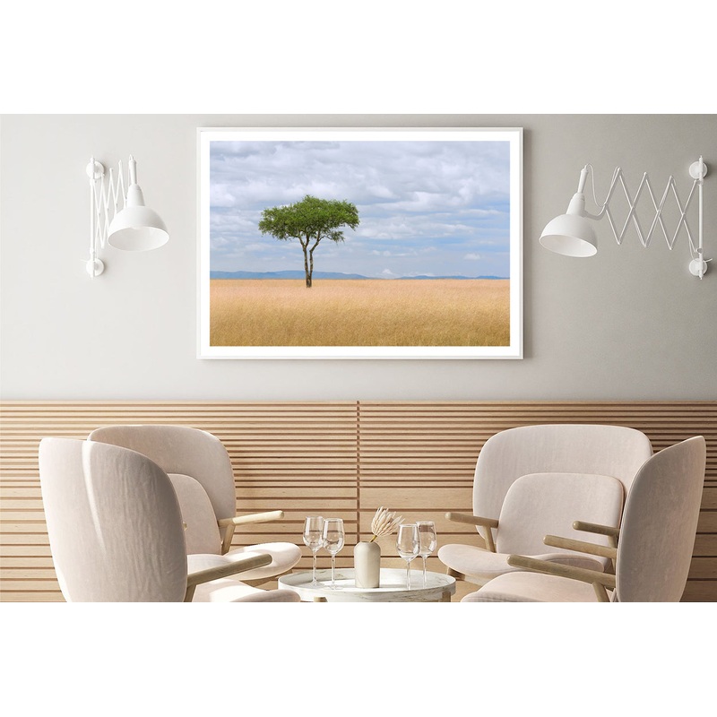 A Single Tree in an Open Field with a Blue Sky Home Decor Premium Quality Poster Print Choose Your Sizes
