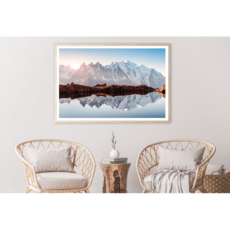 A Snow-Covered Mountain Surrounded By a Glacial Lake Home Decor Premium Quality Poster Print Choose Your Sizes