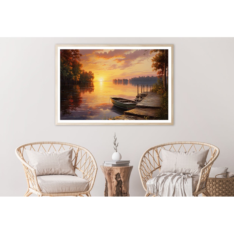 A Sunset over a Lake with Trees and Clouds Home Decor Premium Quality Poster Print Choose Your Sizes