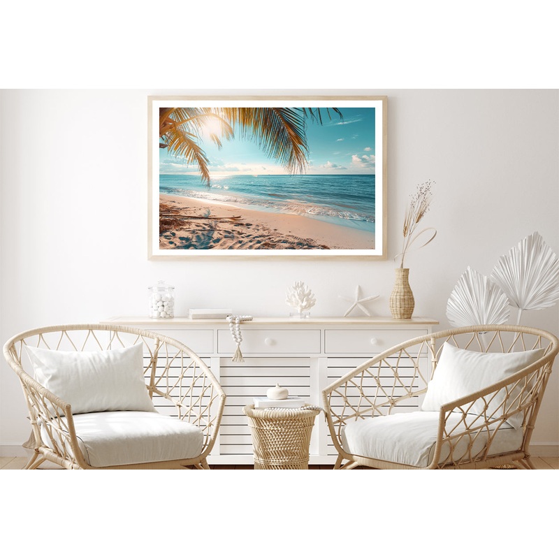 Sunny Tropical Beach with Clear Sky and Gentle Waves Home Decor Premium Quality Poster Print Choose Your Sizes