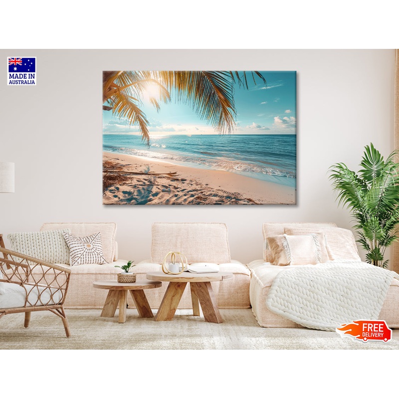 Sunny Tropical Beach with Clear Sky and Gentle Waves Print 100% Australian Made