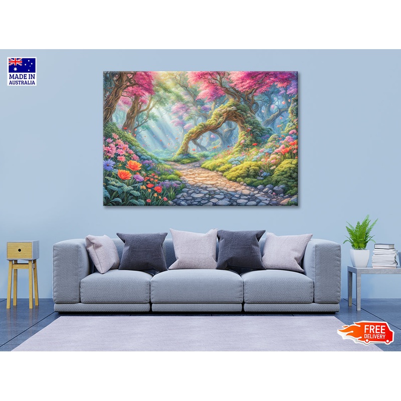 View of a Garden Filled With Colorful Flowers Print 100% Australian Made