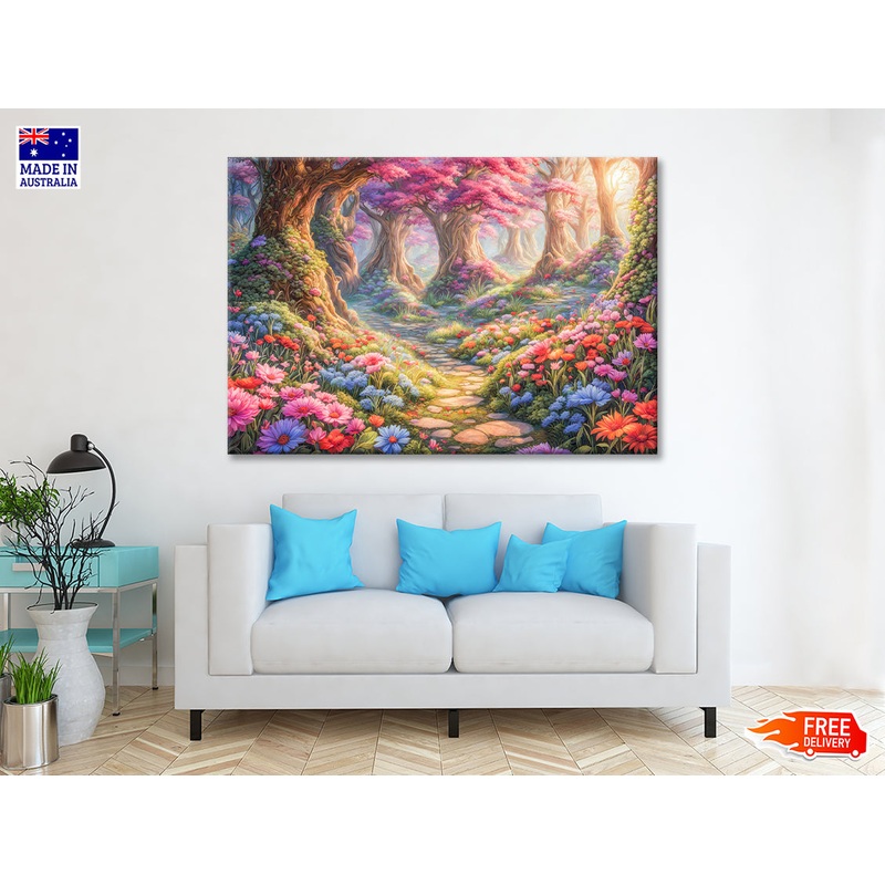 View of a Garden of Colorful Flowers Print 100% Australian Made