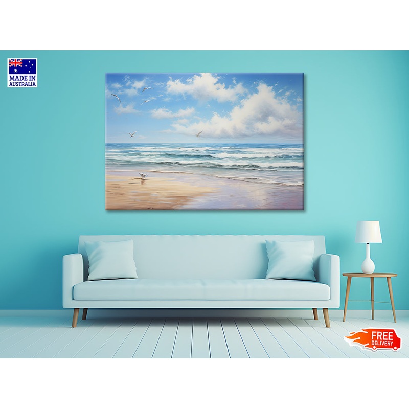 View of Birds Flying Over a Beach Print 100% Australian Made