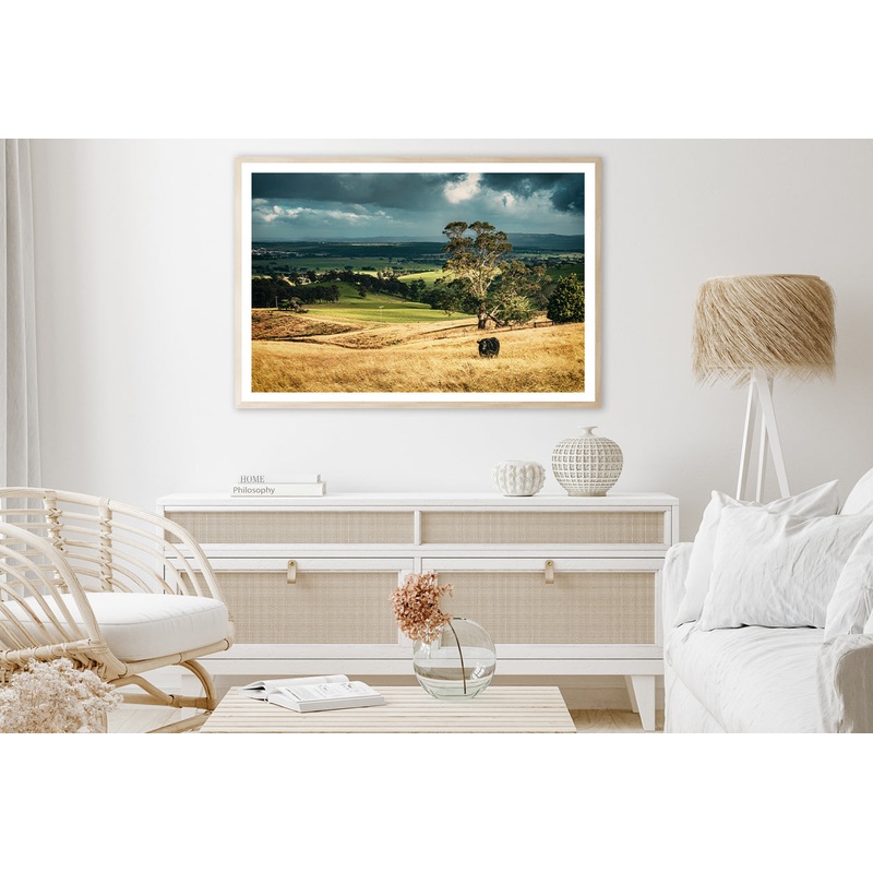 View of Grassland with Trees, Mountains & Sky Home Decor Premium Quality Poster Print Choose Your Sizes