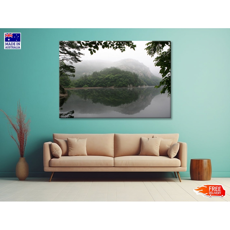 View of Morning on the Lake with Mountains Print 100% Australian Made