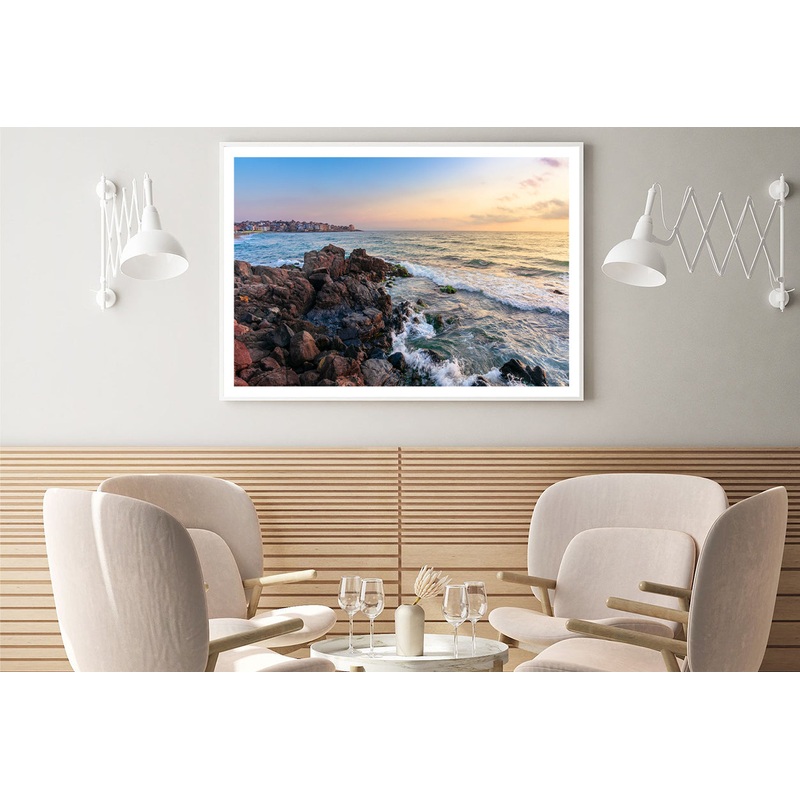View of Ocean at Sunset with Rocks Home Decor Premium Quality Poster Print Choose Your Sizes