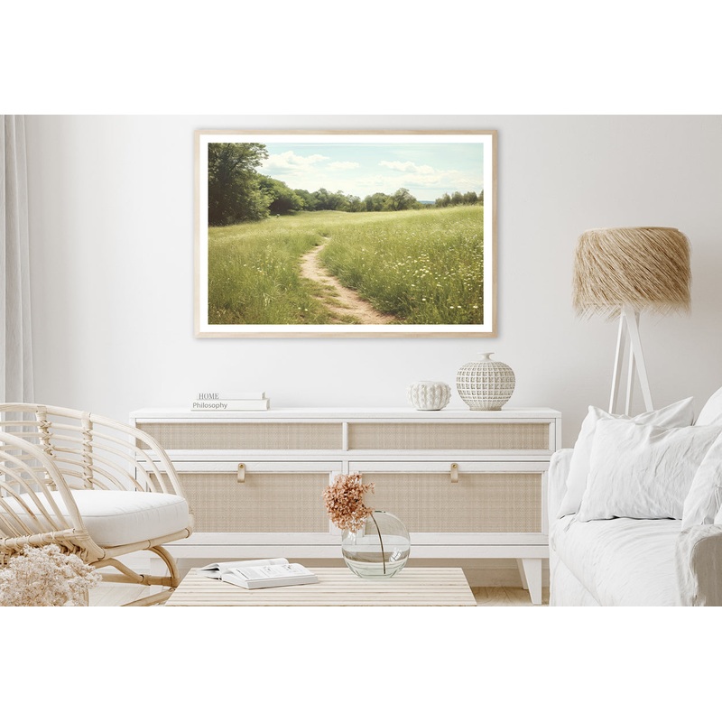 Walking Path through Meadow Grassland with Trees Home Decor Premium Quality Poster Print Choose Your Sizes
