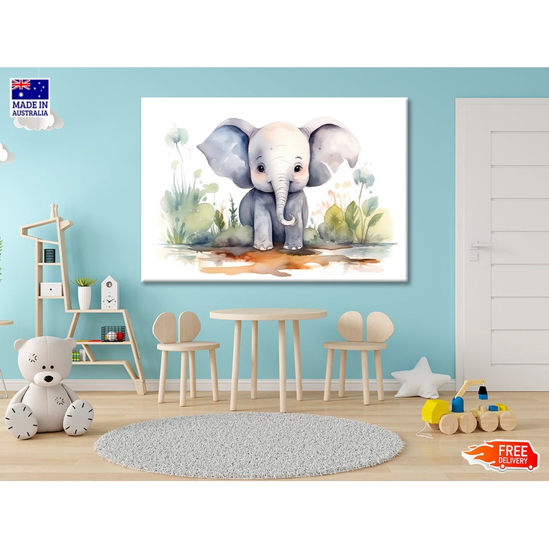 Watercolor Painting or Drawing of a Cartoon Elephant Print 100% Australian Made