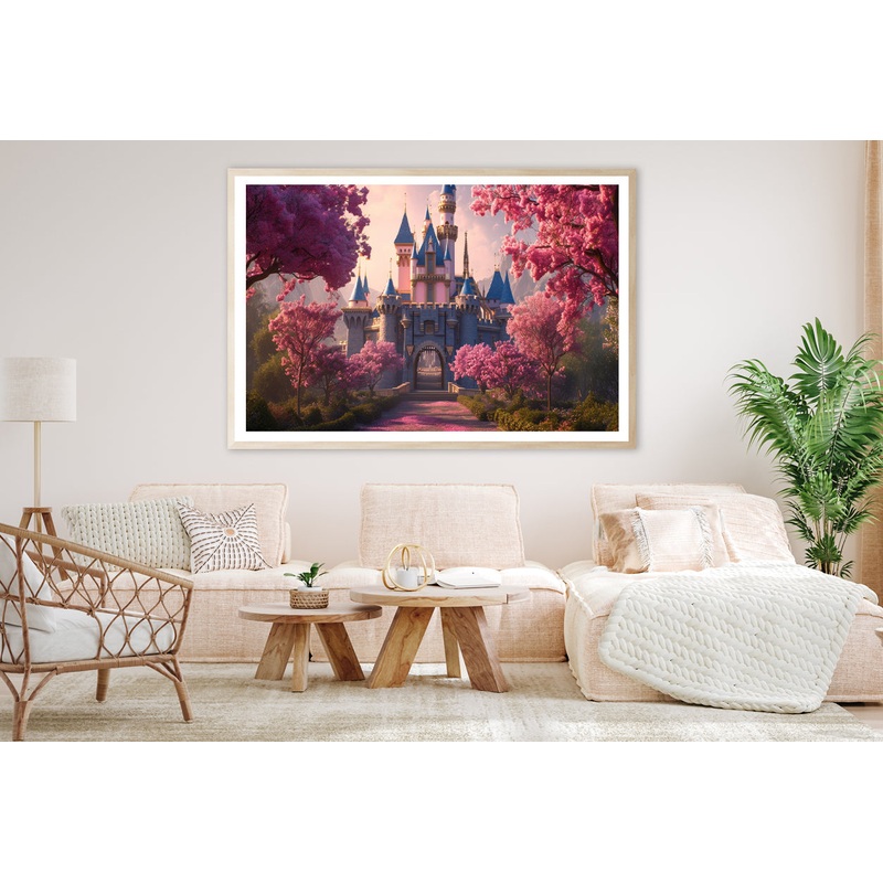 A Castle Surrounded By Trees, Sky & Flowers Home Decor Premium Quality Poster Print Choose Your Sizes