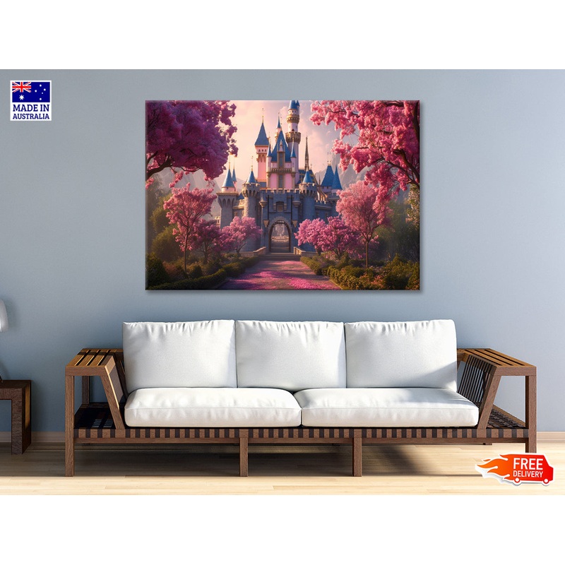 A Castle Surrounded By Trees, Sky & Flowers Print 100% Australian Made