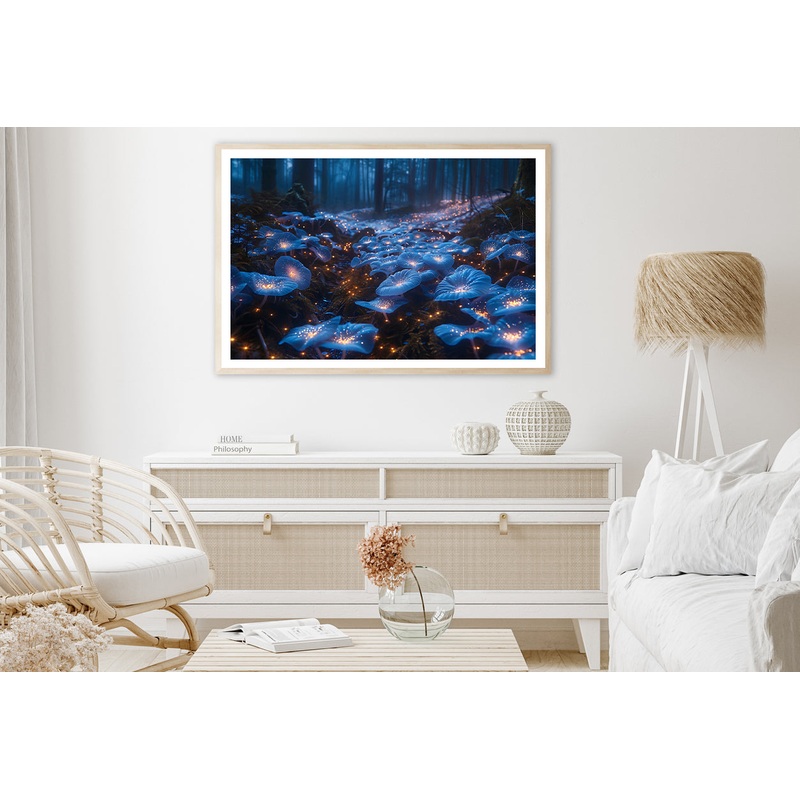 A Magical Forest Scene Filled With Glowing Mushrooms and Flowers Home Decor Premium Quality Poster Print Choose Your Sizes