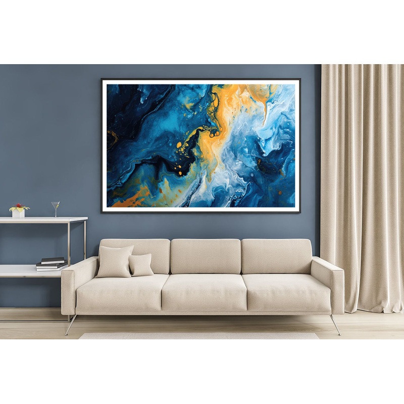 Abstract Marble Blue & Yellow Oil Paint Home Decor Premium Quality Poster Print Choose Your Sizes