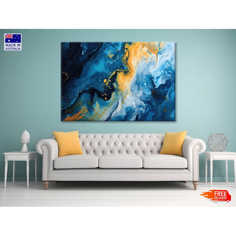 Abstract Marble Blue & Yellow Oil Paint Print 100% Australian Made