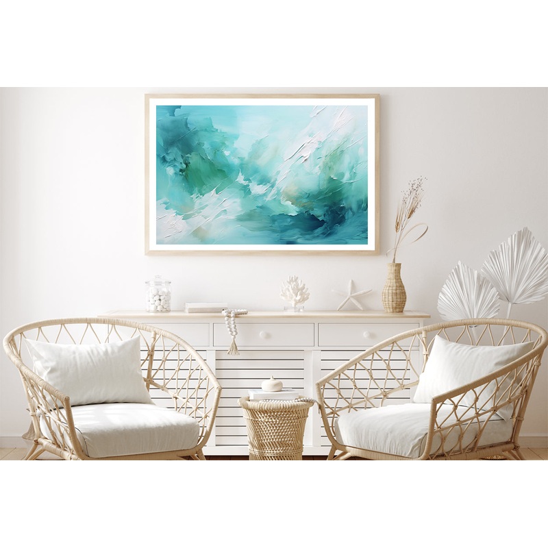 Abstract Oil Painting in Green, Mint & White Home Decor Premium Quality Poster Print Choose Your Sizes