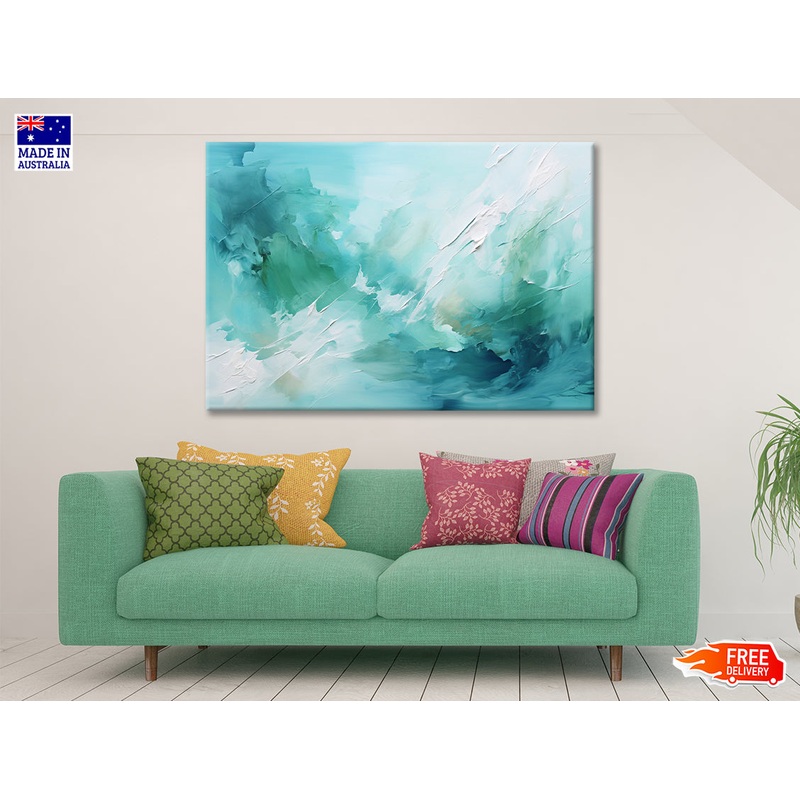 Abstract Oil Painting in Green, Mint & White Print 100% Australian Made