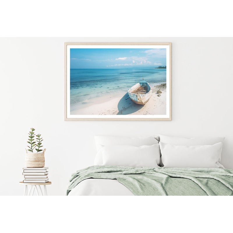 Beach with a Small Boat View Home Decor Premium Quality Poster Print Choose Your Sizes