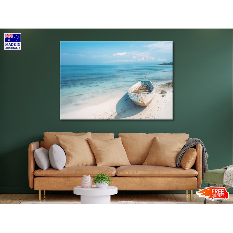 Beach with a Small Boat View Print 100% Australian Made