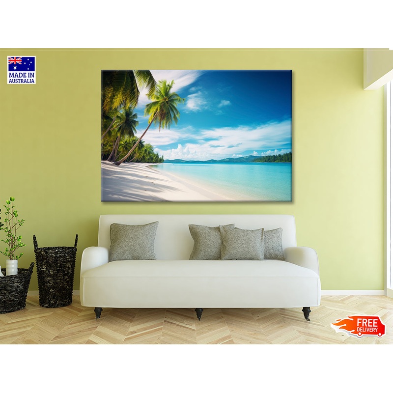 Beach with Palm Trees & a Clear Sky Print 100% Australian Made