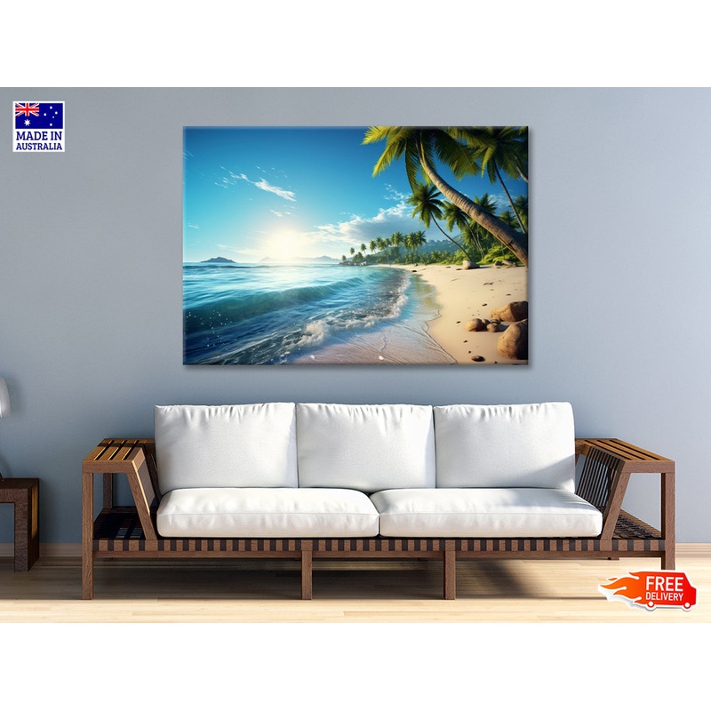 Beach with Sky & Palm Trees Print 100% Australian Made
