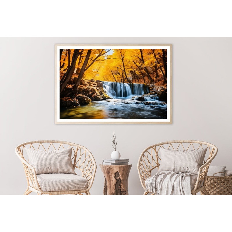 Beautiful Autumn Landscape with Yellow Trees and Water Home Decor Premium Quality Poster Print Choose Your Sizes