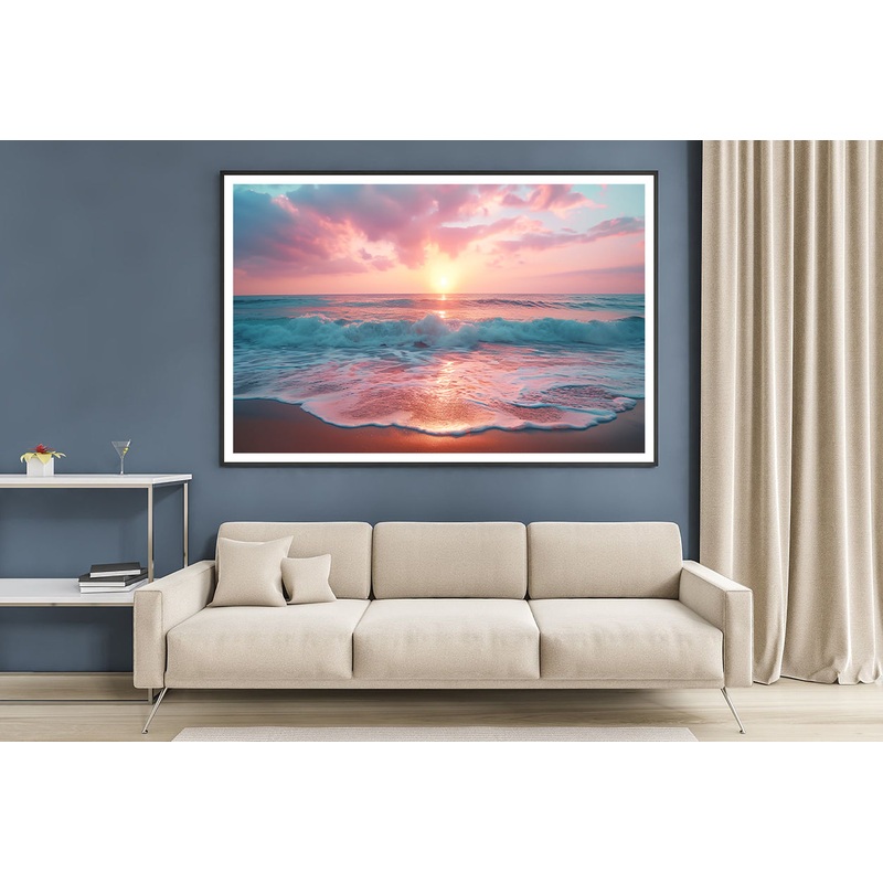 Beautiful Sunset over a Pink Sandy Beach View Home Decor Premium Quality Poster Print Choose Your Sizes