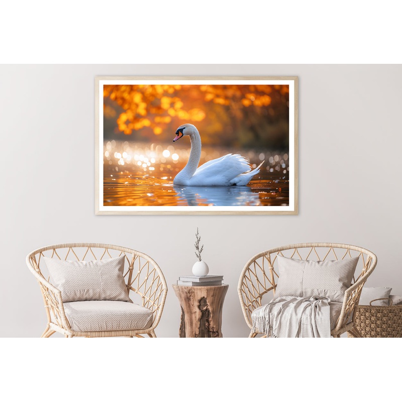 Swans on Autumn Pond View Home Decor Premium Quality Poster Print Choose Your Sizes