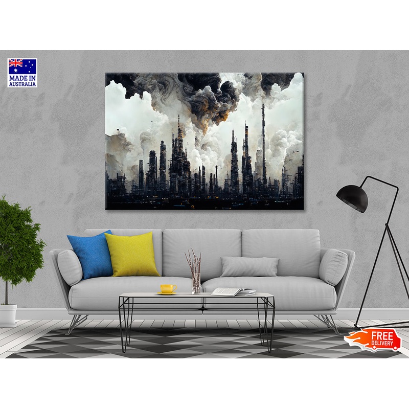 Tall Buildings and Smoke Visible View Print 100% Australian Made