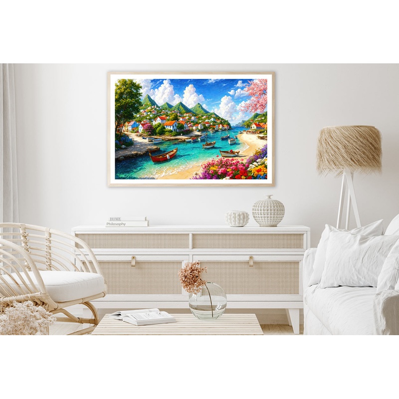 Town, Sea & Mountains in the Background View Home Decor Premium Quality Poster Print Choose Your Sizes
