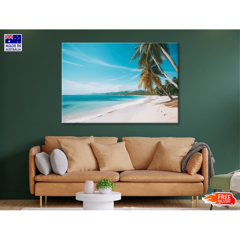 Tropical Beach Paradise with Palm Trees Print 100% Australian Made