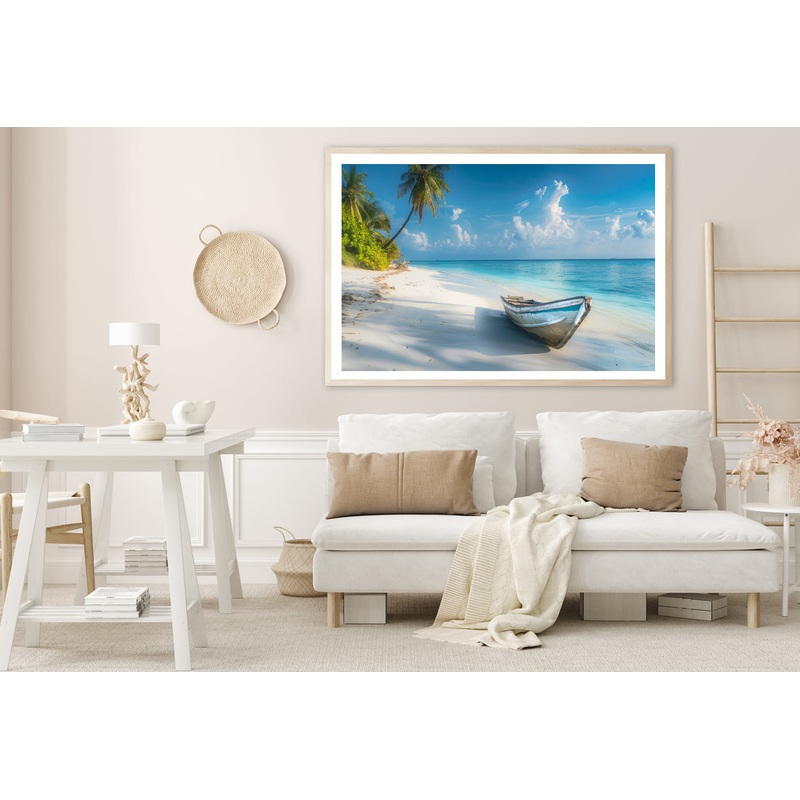Tropical Beach with Old Wooden Boat Home Decor Premium Quality Poster Print Choose Your Sizes
