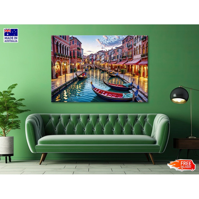 Venice Canals with Buildings Oil Painting Print 100% Australian Made
