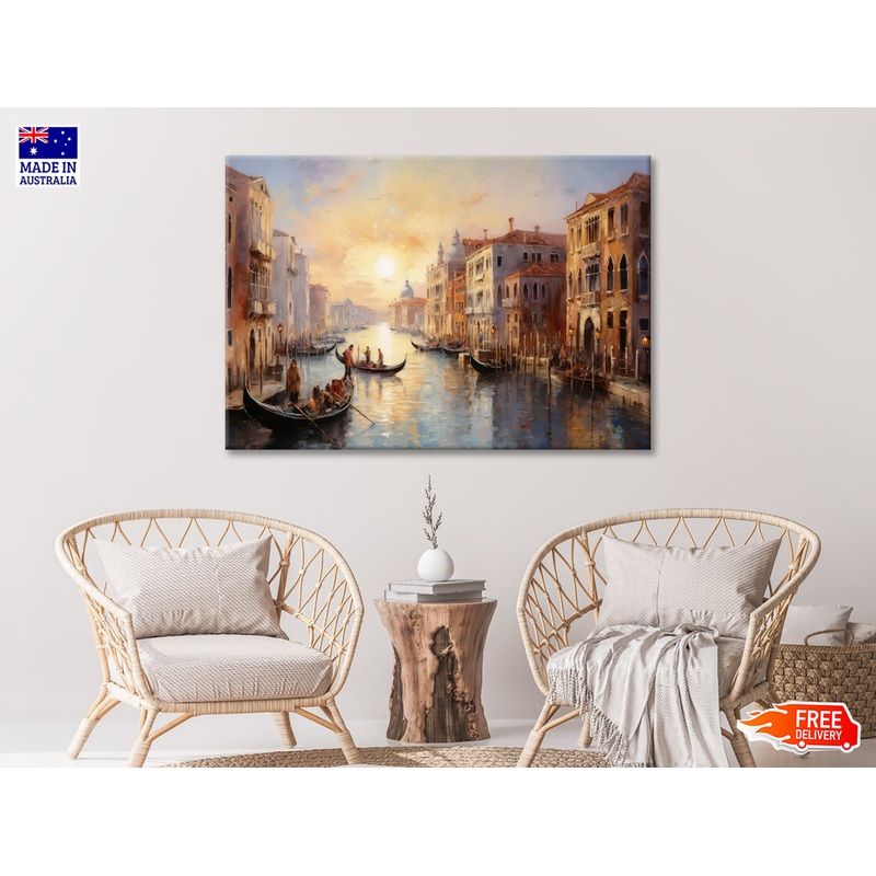 View of a Canal with Boats and Buildings Print 100% Australian Made