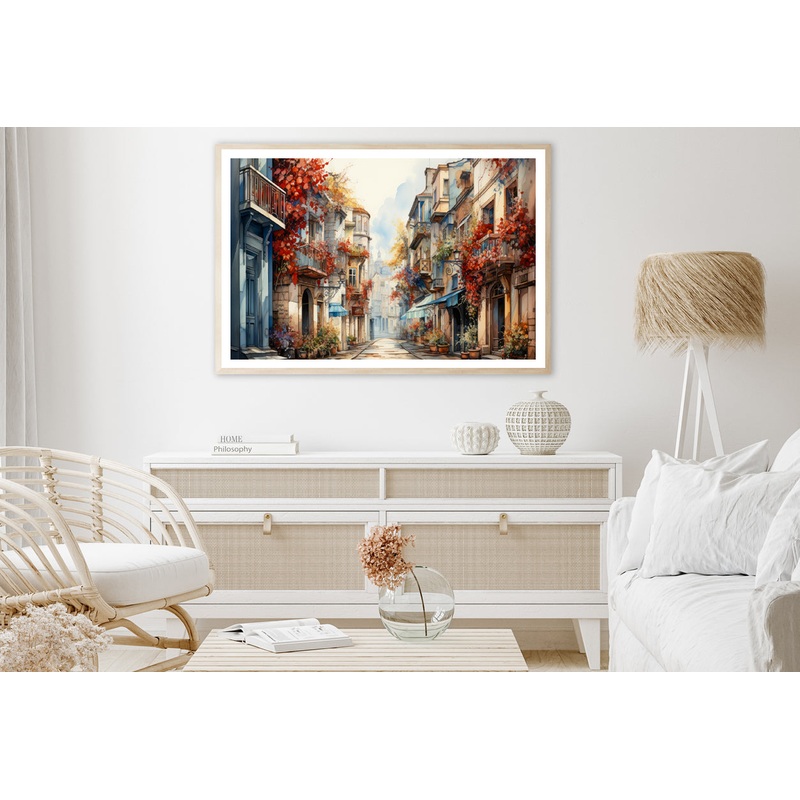 Watercolor Painting of a City Streets in autumn Home Decor Premium Quality Poster Print Choose Your Sizes