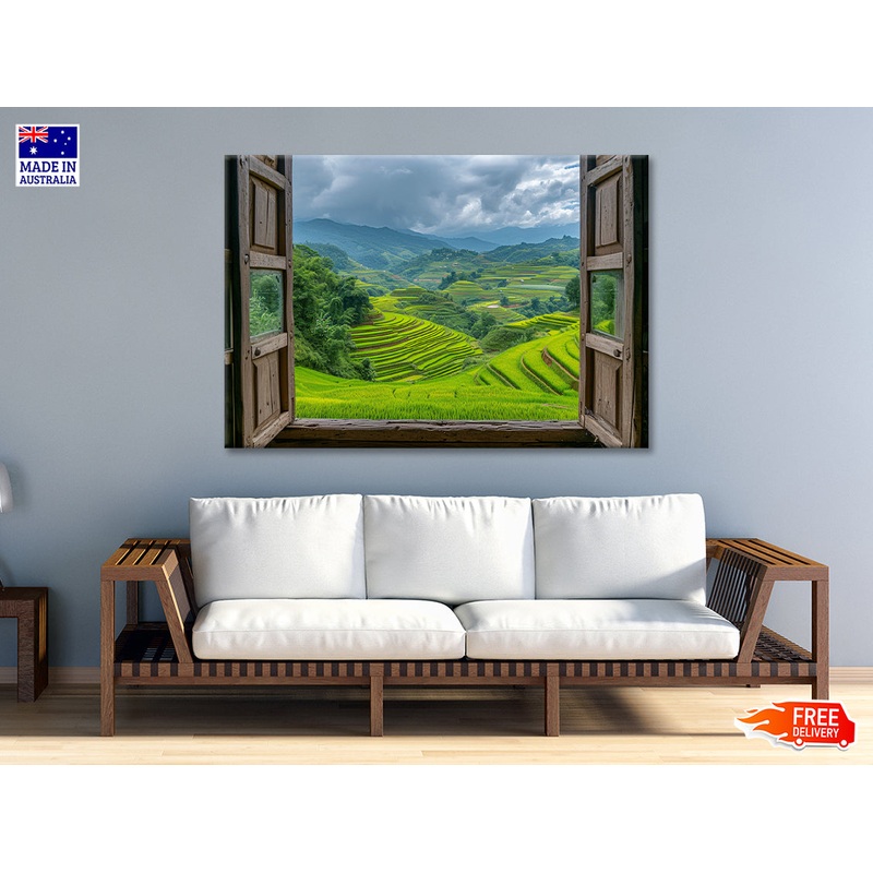 A Green Valley Seen Through a Window Print 100% Australian Made