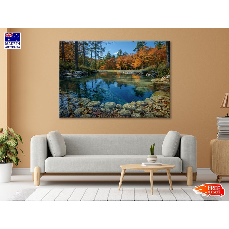Autumn Trees Reflected In Water Print 100% Australian Made