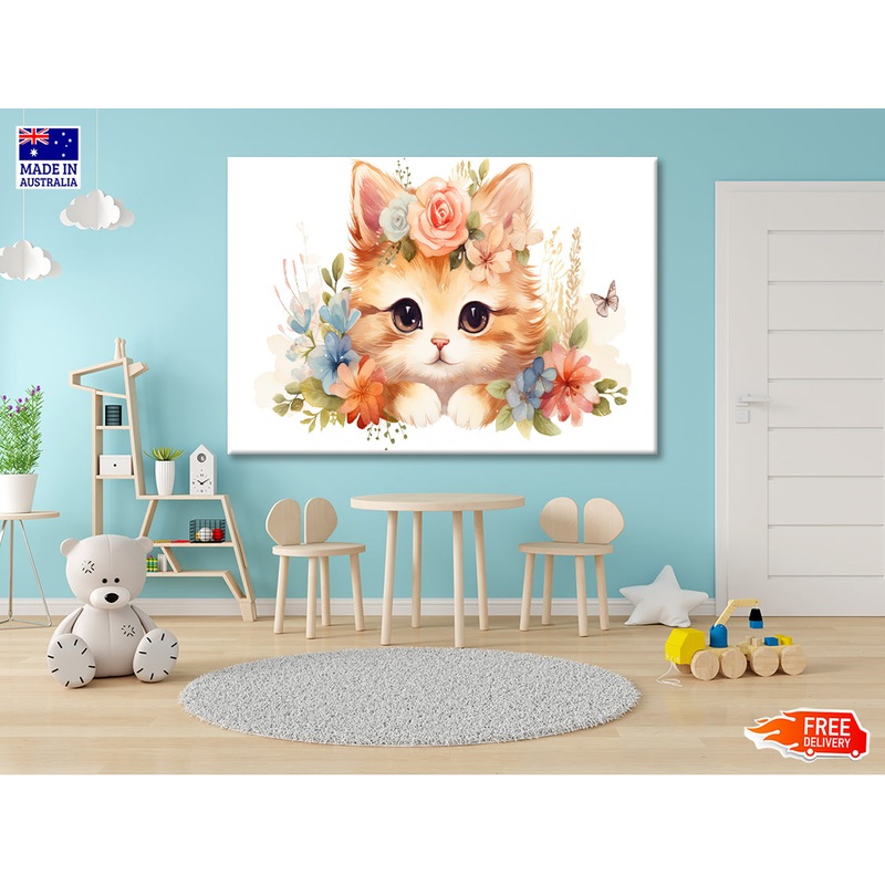 Baby Cat in Flower Blossom Garden Print 100% Australian Made
