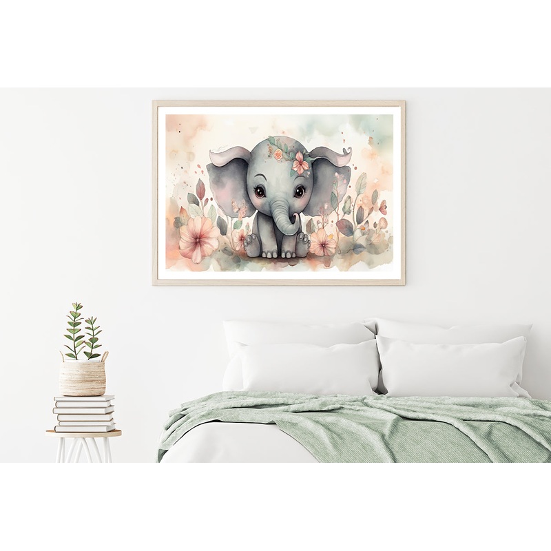 Baby Elephant Watercolor Style Home Decor Premium Quality Poster Print Choose Your Sizes