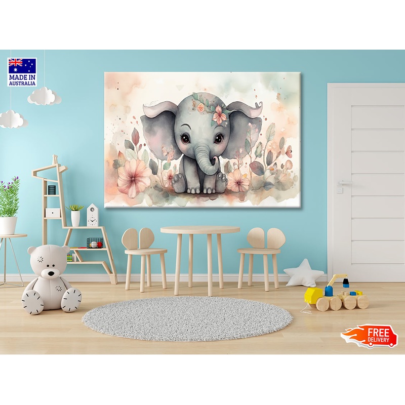 Baby Elephant Watercolor Style Print 100% Australian Made