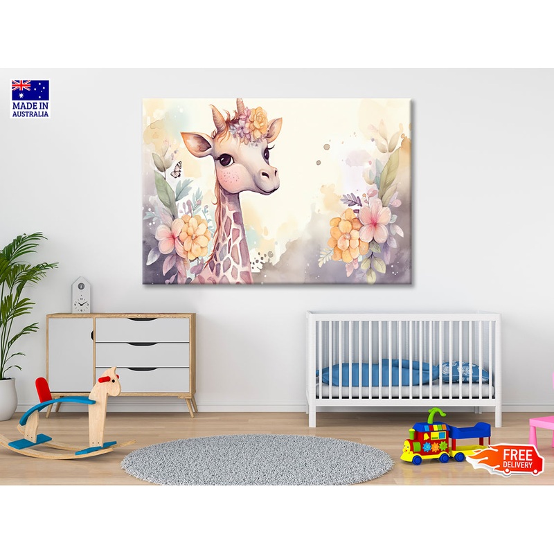 Baby Giraffe Watercolor Style Print 100% Australian Made
