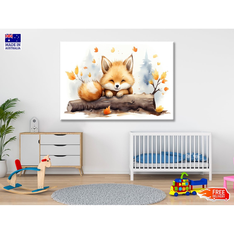 Baby Red Fox in Autumn Garden Print 100% Australian Made