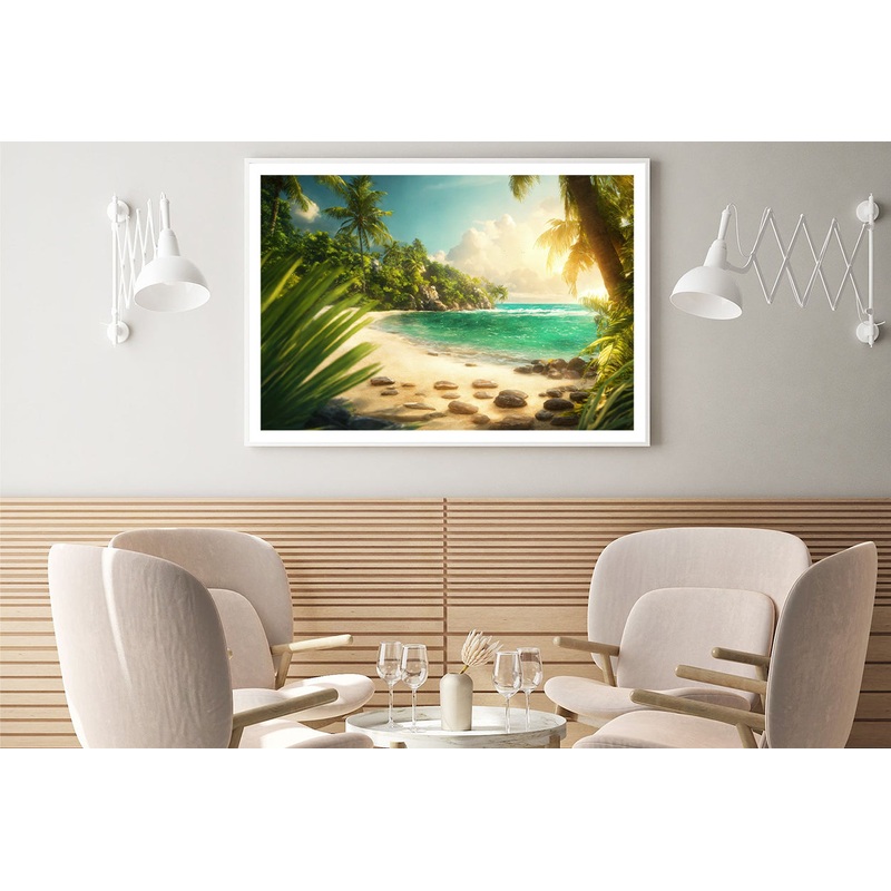 Beach with Palm Tree Home Decor Premium Quality Poster Print Choose Your Sizes