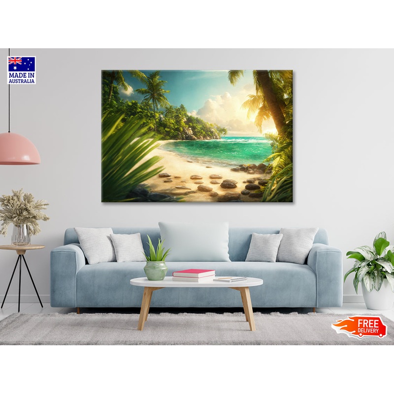 Beach with Palm Tree Print 100% Australian Made