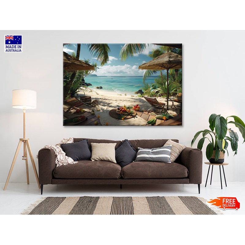 Beach with Palm Trees View Print 100% Australian Made