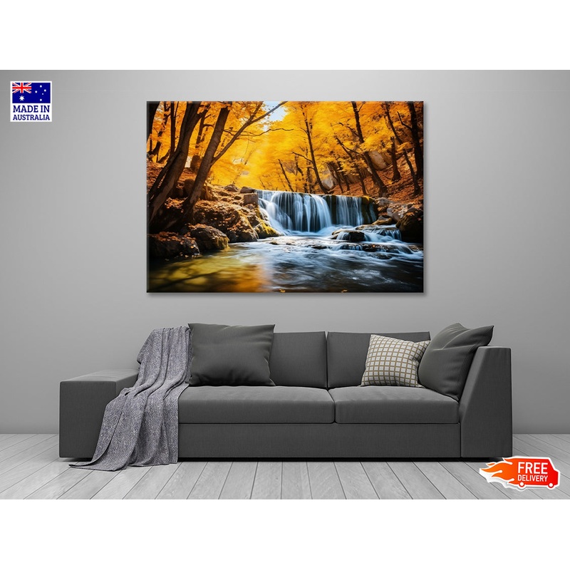 Beautiful Autumn Landscape with Yellow Trees and Water Print 100% Australian Made
