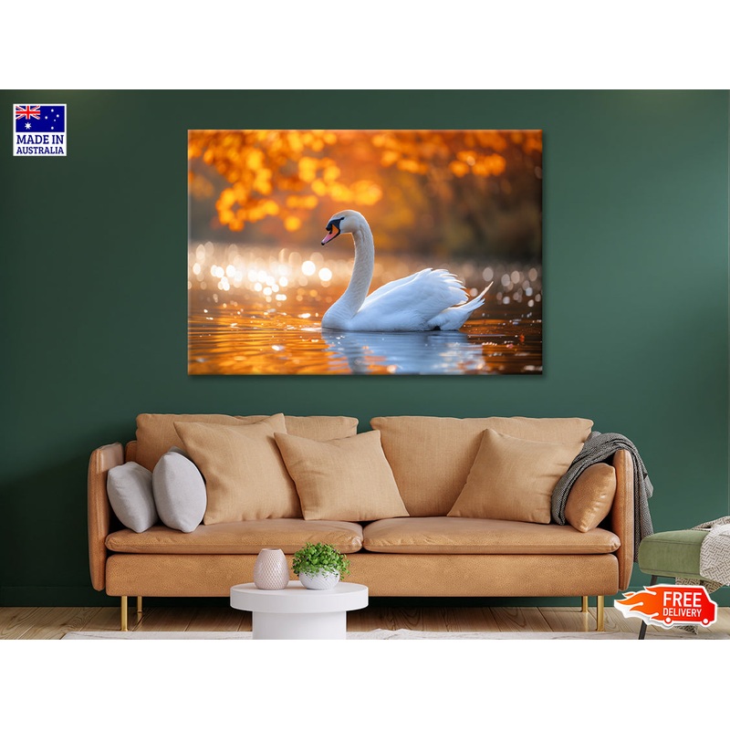 Swans on Autumn Pond View Print 100% Australian Made
