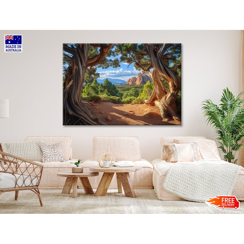 Tree with a Scenic Backdrop of a Mountain Range Print 100% Australian Made